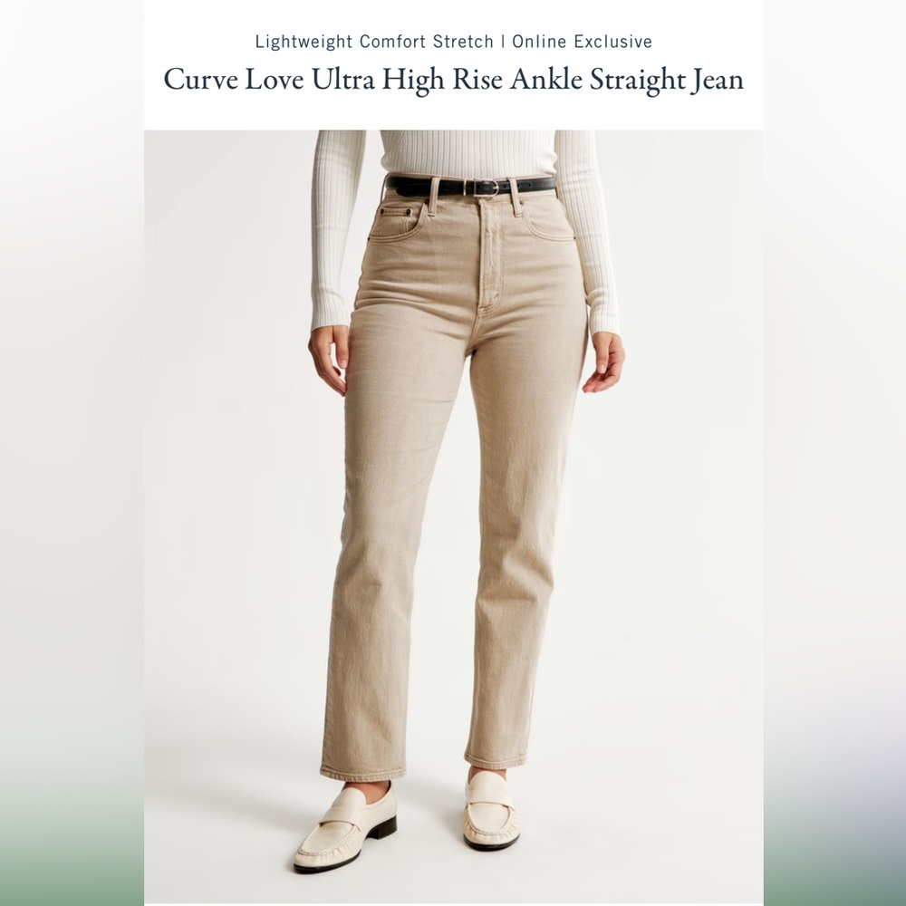 Abercrombie & Fitch Curve Love ankle straight jeans, khaki, size 33